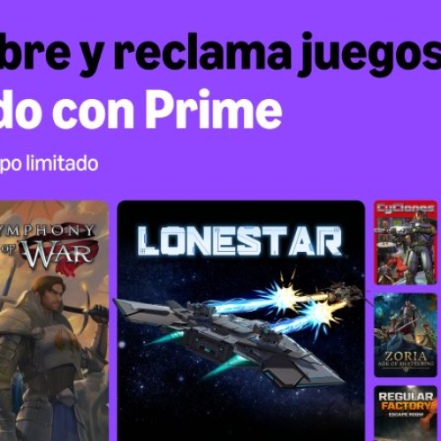 Banner promocional con fondo púrpura que muestra una selección de portadas de videojuegos incluidos con Prime a través de Luna.