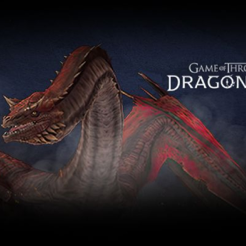 Arte promocional con un dragón en ambiente rojizo y elementos gráficos alusivos a Game of Thrones: Dragonfire.