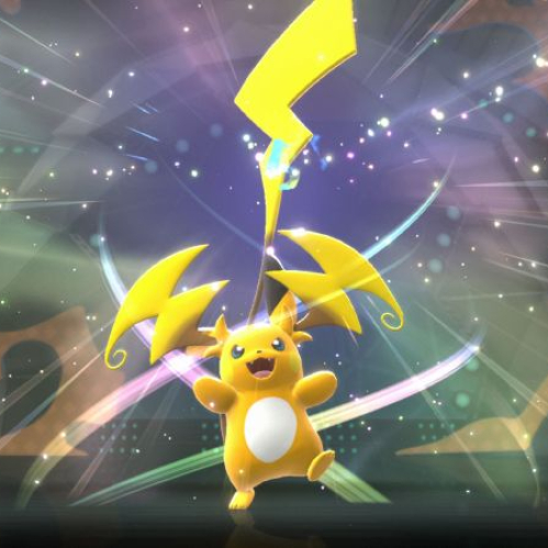 Ilustración de un Pokémon de tipo Eléctrico generando un rayo ascendente rodeado de destellos y energía luminosa.