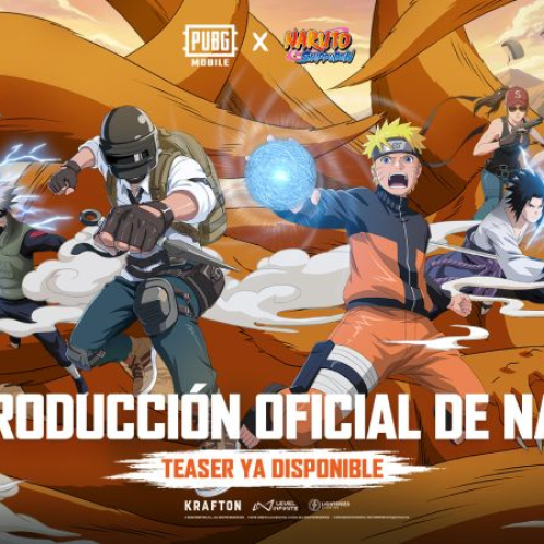 Arte promocional con personajes de una colaboración entre un videojuego y una franquicia de anime en una composición de acción.