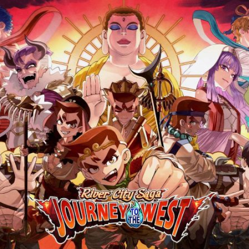 Ilustración con personajes en estilo anime realizando poses de acción frente a un fondo de tonos cálidos.