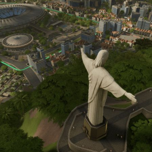 Vista aérea de Río de Janeiro con el Cristo Redentor y el Estadio Maracaná al fondo.
