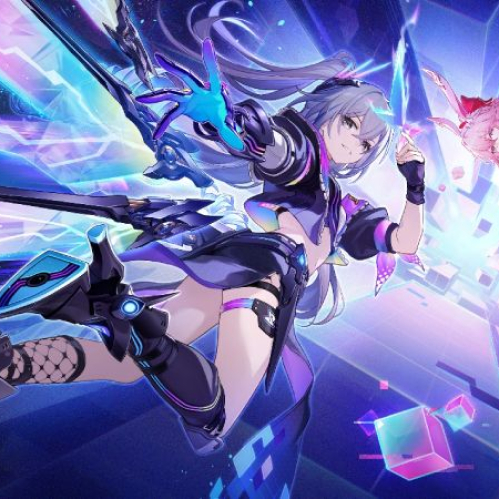 Ilustración promocional de Honkai Star Rail con personajes en un entorno futurista y elementos visuales del evento de aniversario.