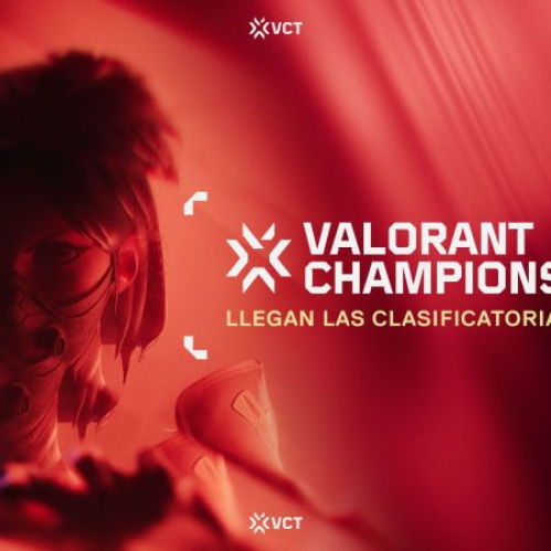 Gráfico promocional en tonos rojos con un personaje de Valorant en el fondo y el texto "VALORANT CHAMPIONS TOUR LLEGAN LAS CLASIFICATORIAS ABIERTAS". Archivo: image (1).jpg.