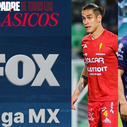 Gráfico promocional de FOX Sports con jugadores de Liga MX y el concepto del clásico entre Necaxa y Atlante.