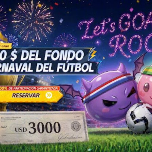 Dos criaturas caricaturescas juegan futbol en un estadio lleno de público y fuegos artificiales.