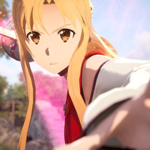 Personaje de estilo anime empuñando una espada luminosa en un entorno natural, con postura de combate y energía concentrada.