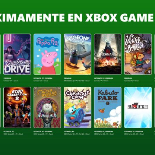 Composición gráfica con múltiples portadas de videojuegos sobre un fondo verde asociado a Xbox Game Pass.
