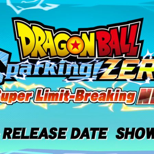 Imagen oficial de portada promocional para el DLC de DRAGON BALL: Sparking! ZERO. En el centro destaca el logotipo del juego en letras doradas y rojas sobre la tipografía de Sparking! ZERO en azul y blanco. Justo debajo aparece el título de la expansión "Super Limit-Breaking NEO" en letras amarillas y naranjas bordeadas con un marco blanco. El fondo presenta un diseño geométrico de tonos azul claro y turquesa con efectos de rayos de energía eléctrica blanca. En la parte inferior se lee en texto blanco "DLC & RELEASE DATE SHOWCASE".