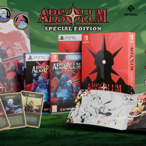 Material promocional que muestra una edición especial de videojuego con pines metálicos, tarjetas de personaje, póster, booklet y cajas físicas para distintas plataformas.