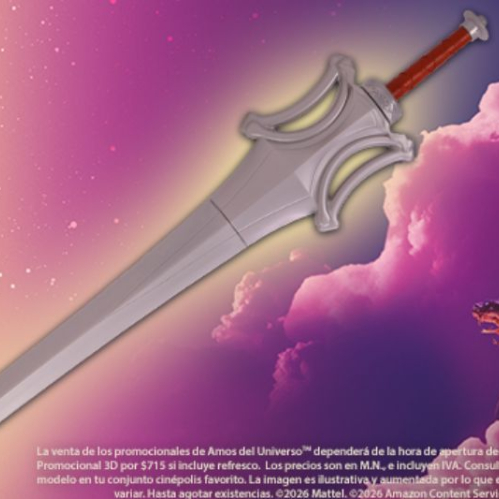 Arte promocional con una espada estilizada sobre un fondo colorido y un felino de ojos brillantes emergiendo entre nubes.