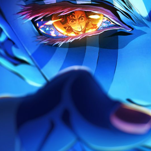 Póster promocional de “Demon Slayer: Kimetsu no Yaiba Castillo Infinito” en formato SCREENX con un primer plano de Akaza y el reflejo de Tanjiro en su ojo.