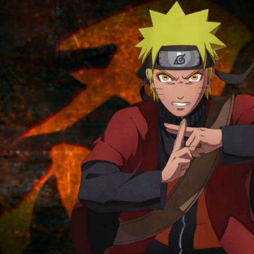 Ilustración oficial de Naruto Uzumaki en su estado Modo Sabio para el videojuego "NARUTO TO BORUTO: SHINOBI STRIKER", vistiendo la túnica roja con negro, la capa, el pergamino en la espalda y sus característicos ojos amarillos con la pupila horizontal.