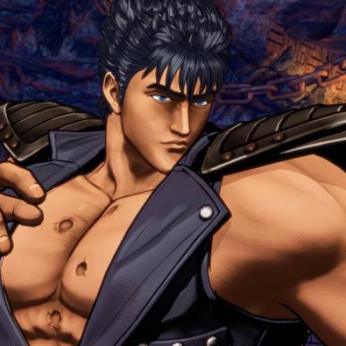 Personaje musculoso con estética de combate en un entorno rocoso iluminado dramáticamente, evocando fuerza e intensidad.