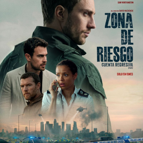 Póster con elenco principal, helicópteros y cinta policial.