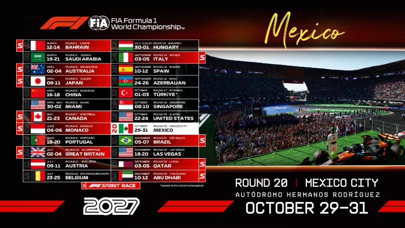 El Gran Premio de México 2027 de Formula 1 confirma sus fechas en el Autódromo Hermanos Rodríguez