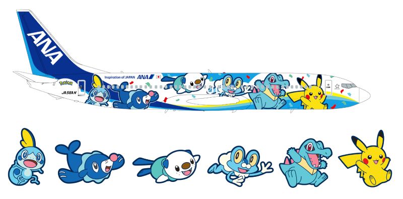 Pikachu y criaturas de tipo agua decoran la nueva aeronave Boeing 737-800 de ALL NIPPON AIRWAYS