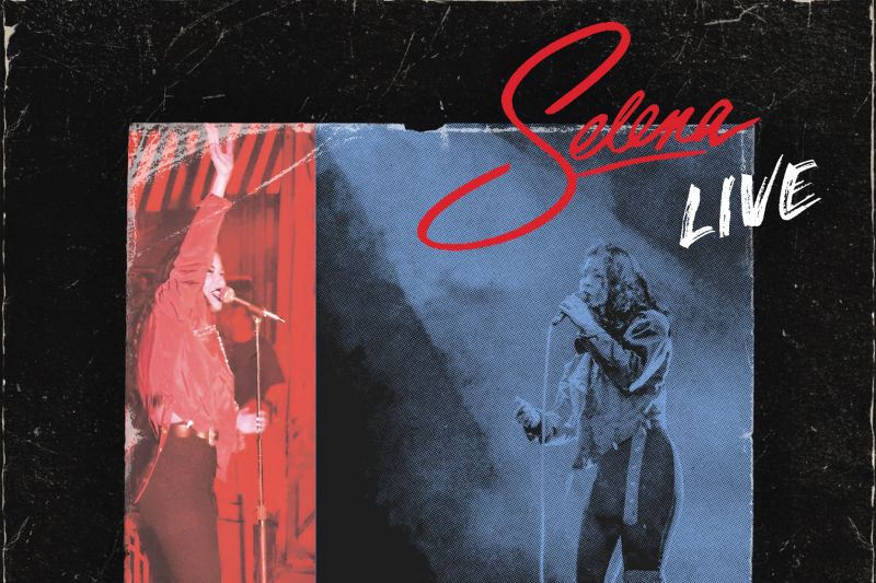 Arte promocional del álbum “Selena Live”, con fotografías de la artista en concierto.