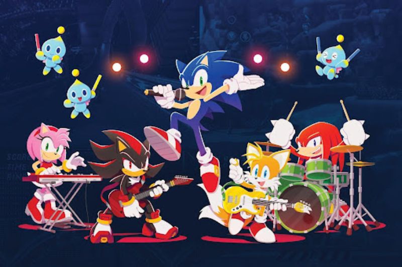 Diseño promocional oficial con el logotipo de Sonic Live in Concert, la silueta de Sonic el erizo, detalles gráficos en colores azul y rojo, y mención al 35.º aniversario, sobre fondo oscuro con elementos luminosos.