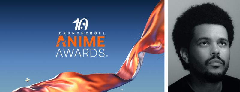 Composición con el logotipo de los Crunchyroll Anime Awards y un retrato en blanco y negro de The Weeknd.