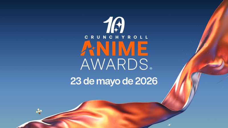 Crunchyroll Anime Awards 2026 Diseño gráfico con fondo azul oscuro y elementos metálicos que enmarcan el anuncio de una ceremonia de premiación.