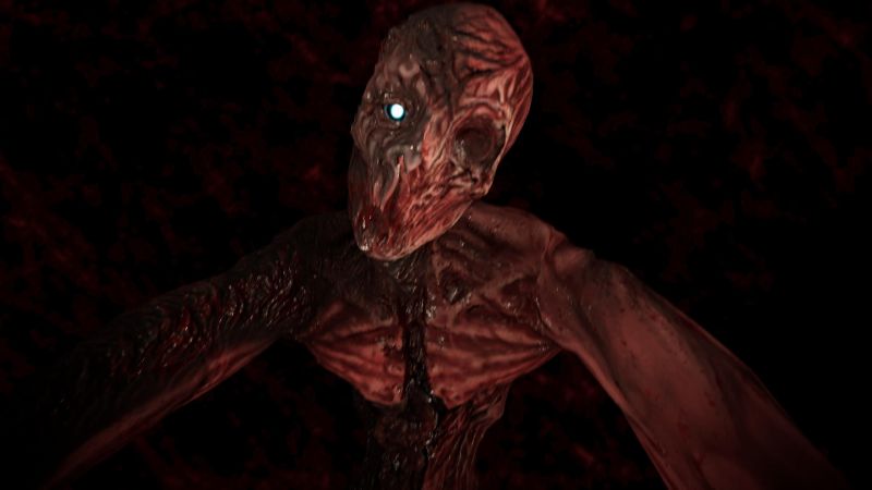 Dark Atlas — Entidad sobrenatural Criatura humanoide grotesca con ojo azul brillante.