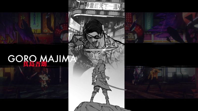 Goro Majima – SEGA Villains Ilustración estilizada de Goro Majima con estética urbana y tonos neón.
