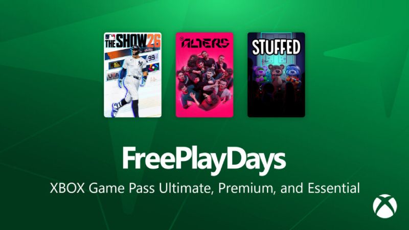 Promocional de Xbox Free Play Days Banner promocional con tres portadas de videojuegos sobre fondo verde, representando los Días de Juego Gratis de Xbox.