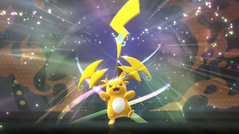 Raichu en campaña especial de Pokémon Champions Ilustración de un Pokémon de tipo Eléctrico generando un rayo ascendente rodeado de destellos y energía luminosa.