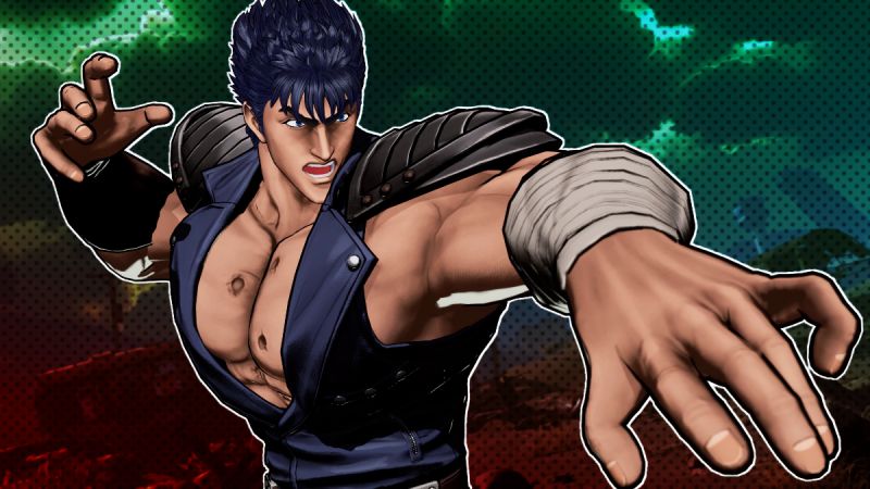 Arte promocional de Kenshiro en “City of the Wolves” Ilustración de un personaje musculoso en pose de combate dentro de un entorno dinámico de acción.
