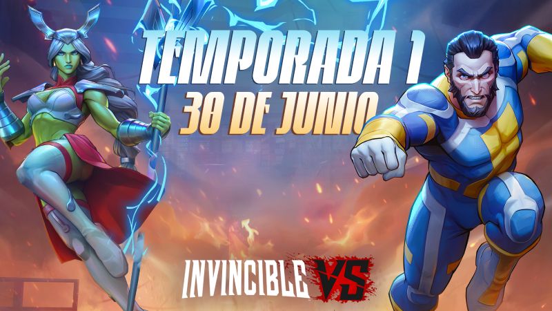 Arte promocional con dos personajes en poses dinámicas, acompañados de efectos visuales de energía y combate.