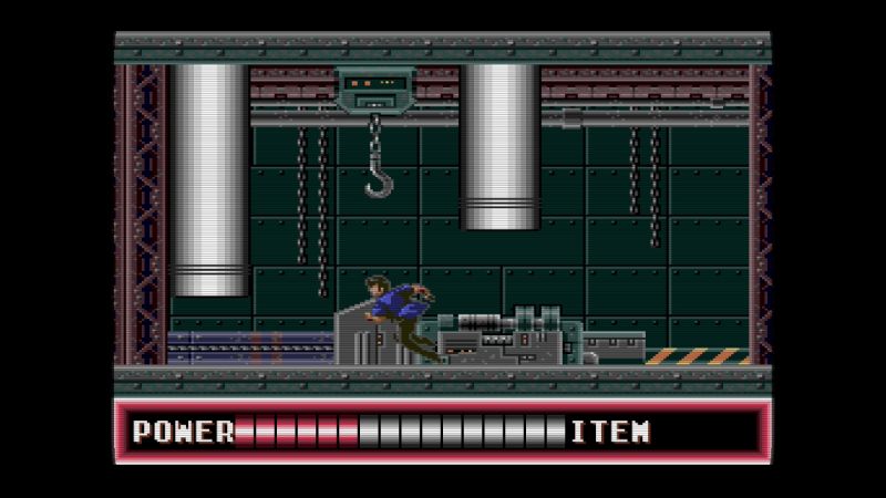 City Hunter — Zona mecánica Personaje desplazándose entre maquinaria metálica.