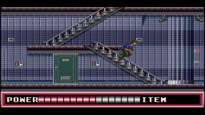 City Hunter — Escenario industrial Personaje descendiendo escaleras en entorno metálico.