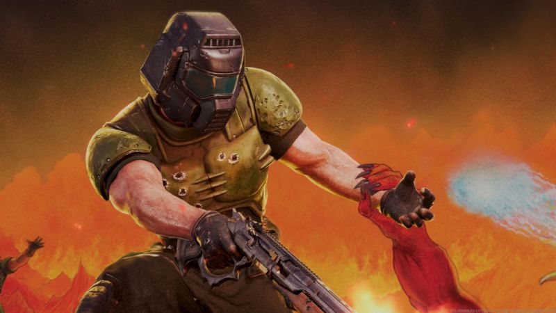 El Doom Slayer llega a Call of Duty Ilustración oficial de la colaboración entre Call of Duty y DOOM mostrando al Doom Slayer con su emblemática armadura verde enfrentando hordas demoníacas.
