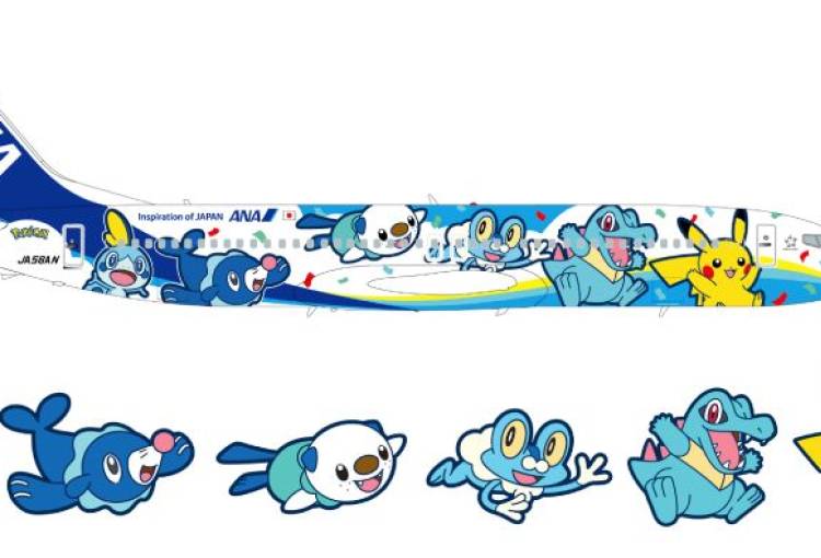 Pikachu y criaturas de tipo agua decoran la nueva aeronave Boeing 737-800 de ALL NIPPON AIRWAYS